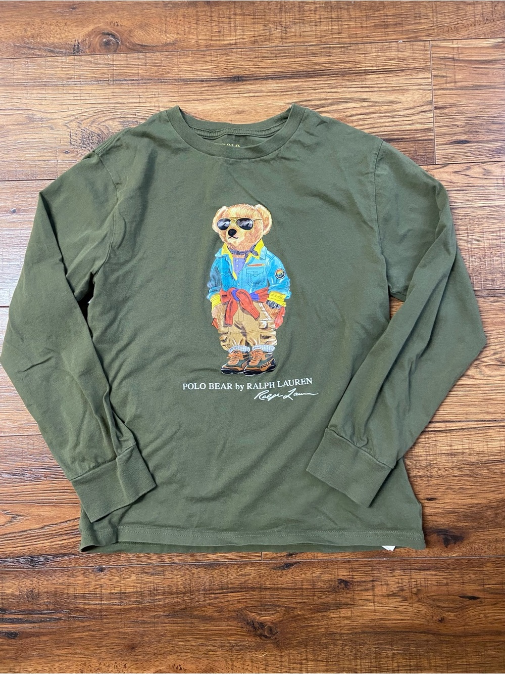 Polo Ralph Lauren Kids Olive Green Polo Bear Long Sleeve T-Shirt Medium 10-12